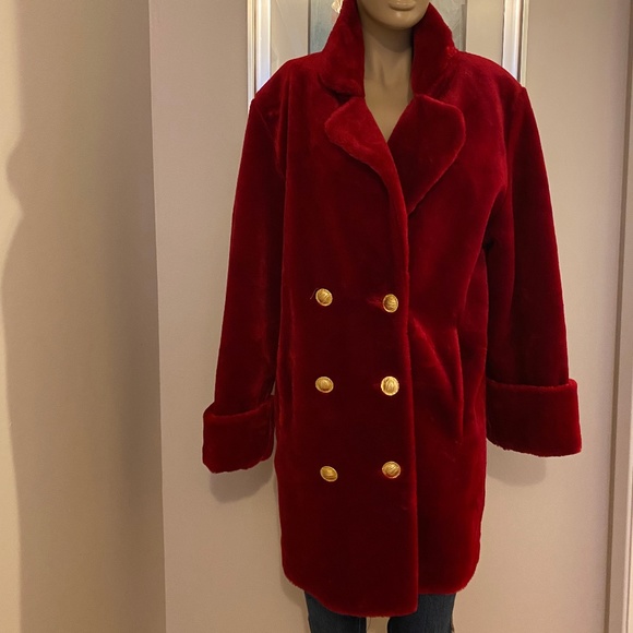 DENNIS BASSO RED FAUX FUR - Picture 1 of 6